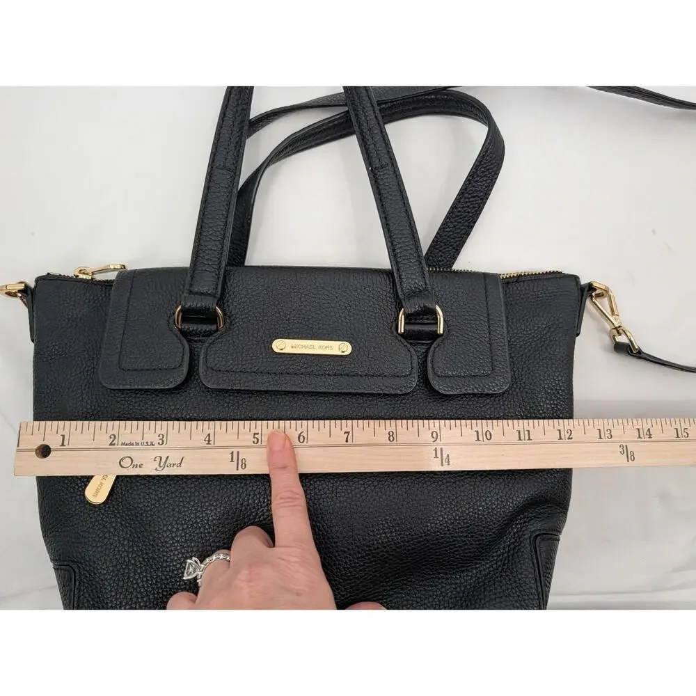 Michael Kors Black Pebbled Leather Satchel Crossbody Shoulder Bag Gold Hardware